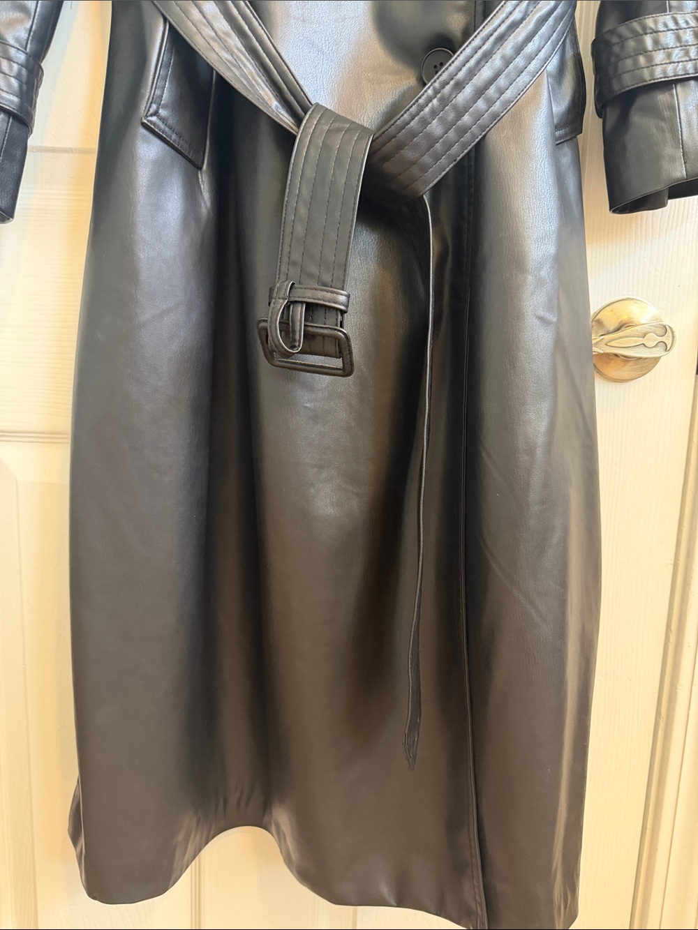 Zara Black Faux Leather Double-Breasted Trench Coat - Picture 3 of 10